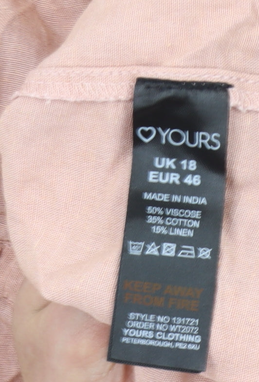 Yours Womens Pink Shirt Dress Size 18 Collared Button Knee Length