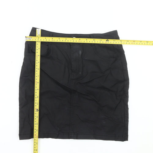 Missguided Women’s Black Cotton Stretch Denim Knee Length Pencil Skirt UK 10