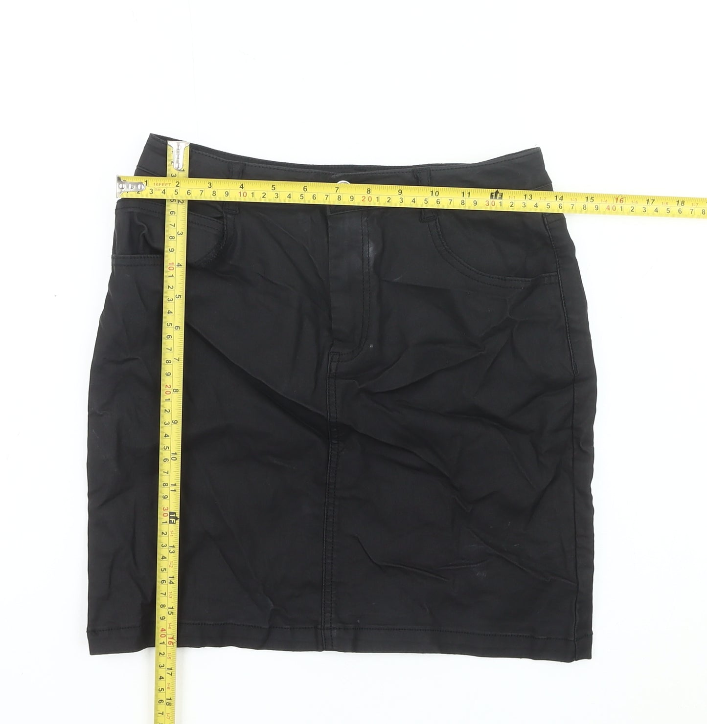 Missguided Women’s Black Cotton Stretch Denim Knee Length Pencil Skirt UK 10