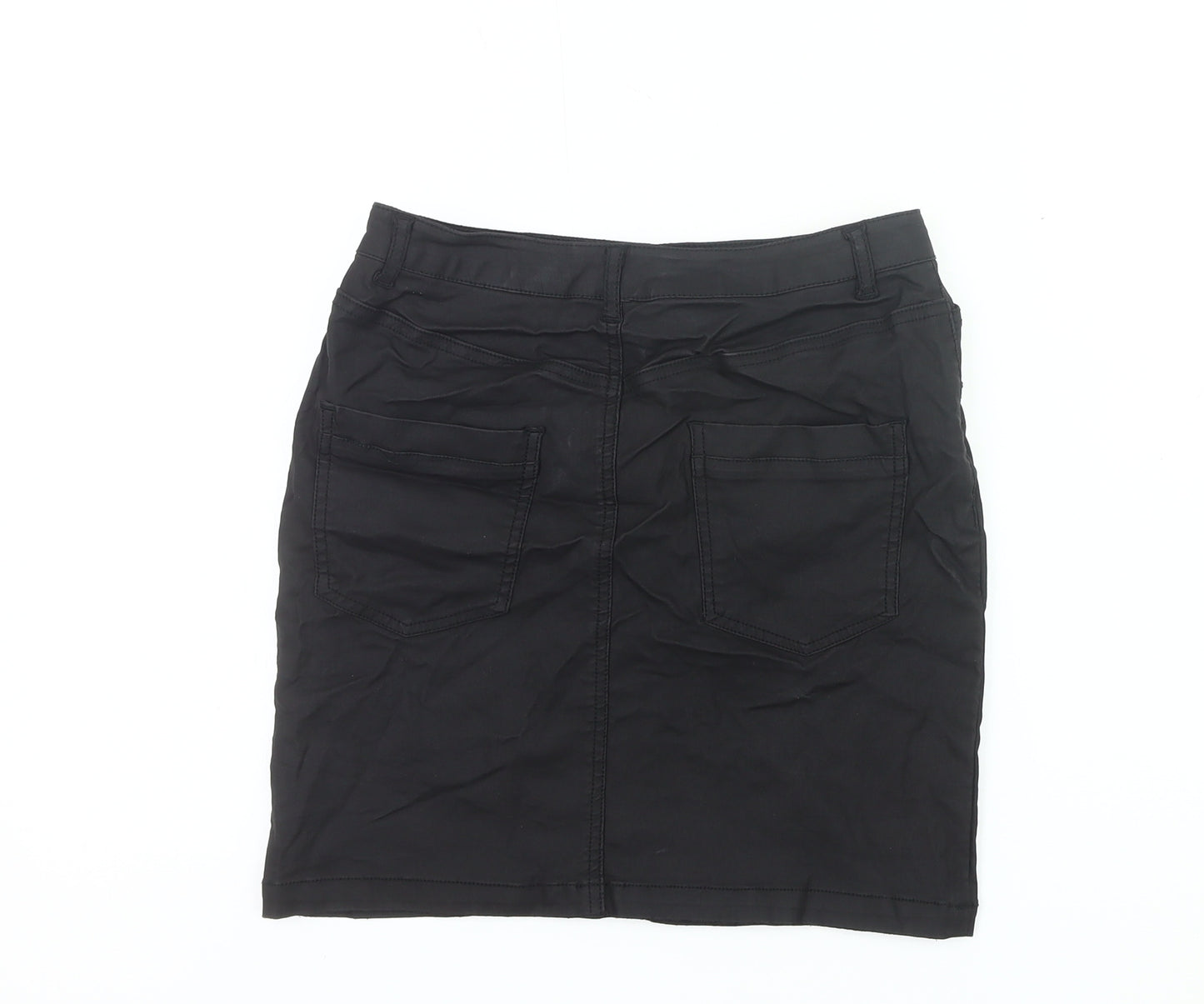 Missguided Women’s Black Cotton Stretch Denim Knee Length Pencil Skirt UK 10
