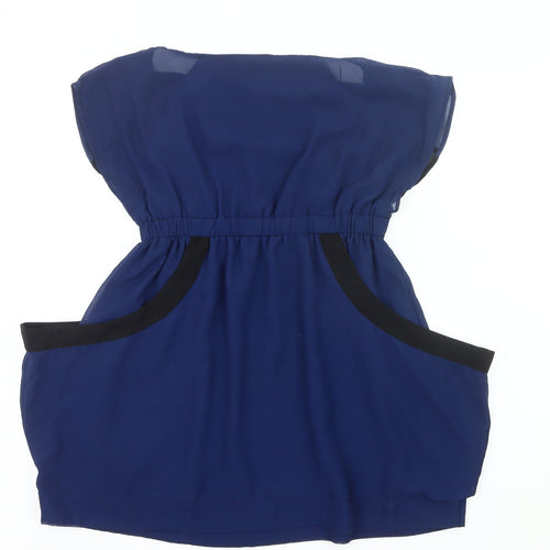 Harper Women’s Blue Tunic Blouse Size 12 Colourblock Cap Sleeve