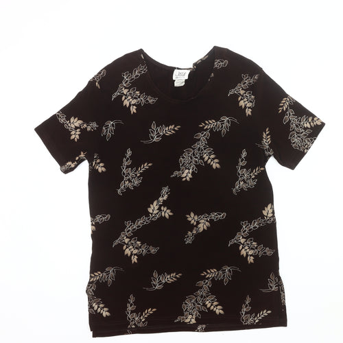Jostar Women’s Black Floral Scoop Neck Stretch T-Shirt Size L