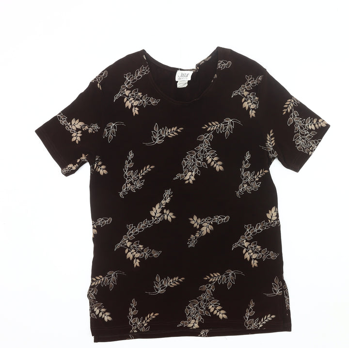 Jostar Women’s Black Floral Scoop Neck Stretch T-Shirt Size L