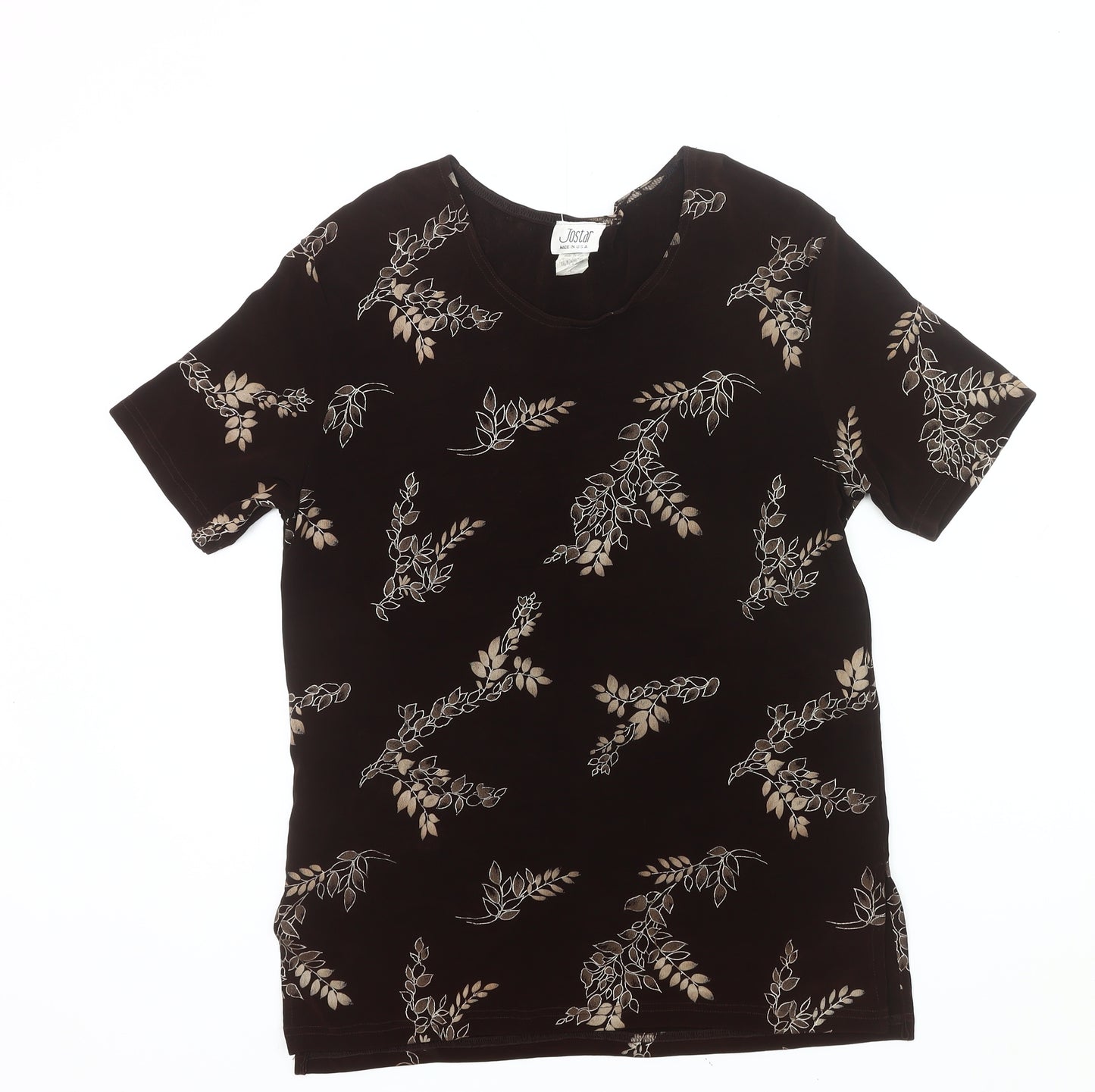 Jostar Women’s Black Floral Scoop Neck Stretch T-Shirt Size L