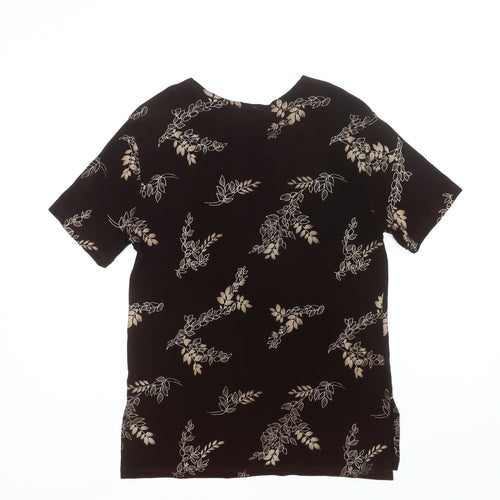 Jostar Women’s Black Floral Scoop Neck Stretch T-Shirt Size L
