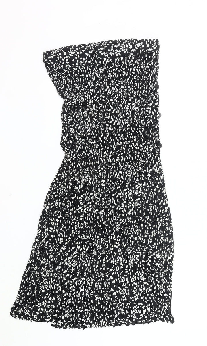 Topshop Womens Black Floral Pleated Midi Skirt UK 14 Boho Summer