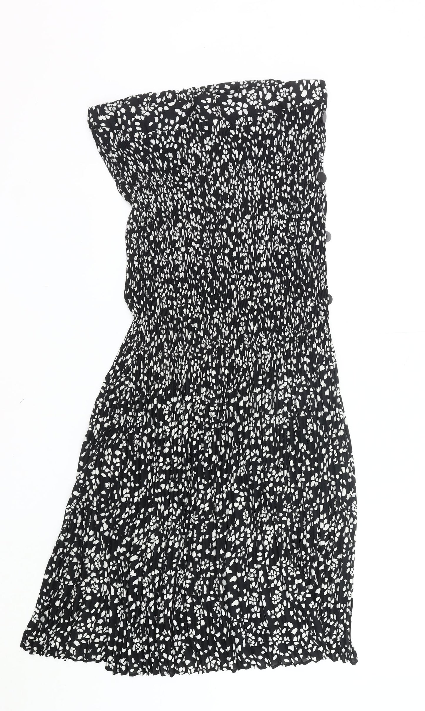 Topshop Womens Black Floral Pleated Midi Skirt UK 14 Boho Summer