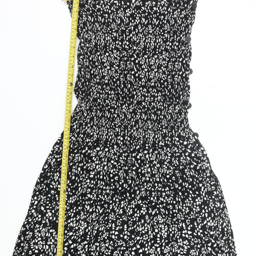 Topshop Womens Black Floral Pleated Midi Skirt UK 14 Boho Summer