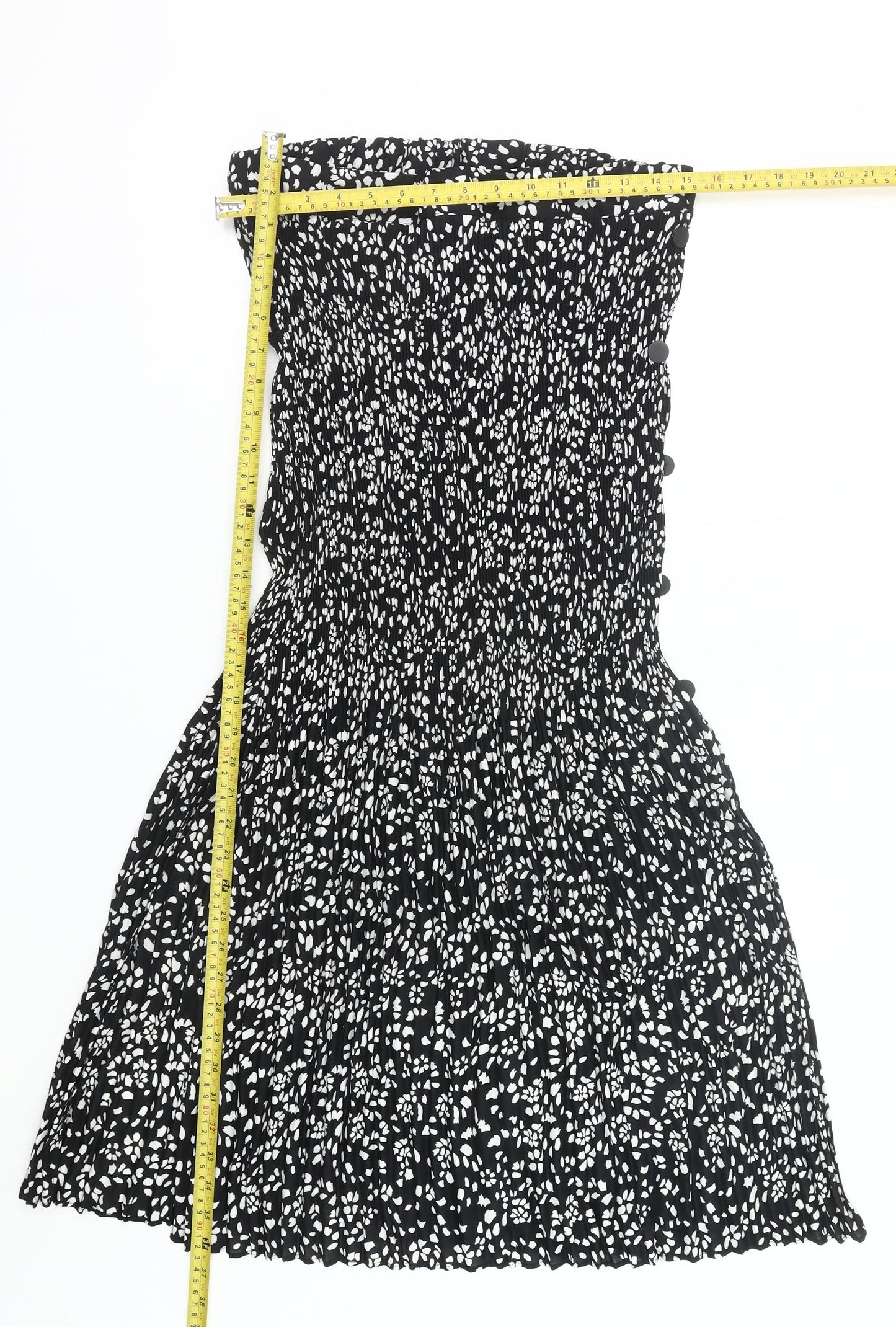 Topshop Womens Black Floral Pleated Midi Skirt UK 14 Boho Summer