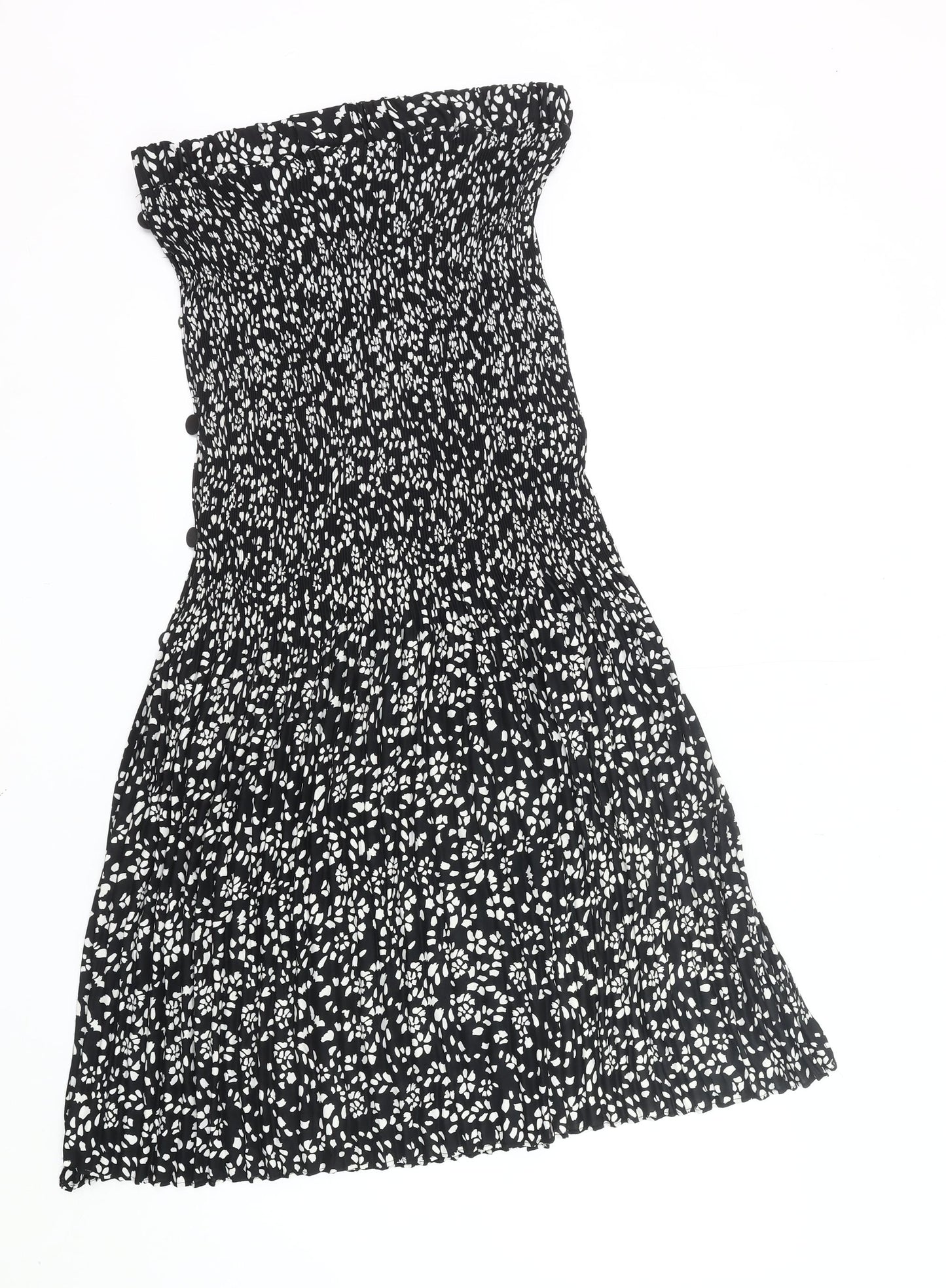Topshop Womens Black Floral Pleated Midi Skirt UK 14 Boho Summer