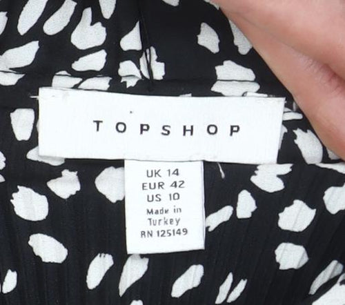 Topshop Womens Black Floral Pleated Midi Skirt UK 14 Boho Summer