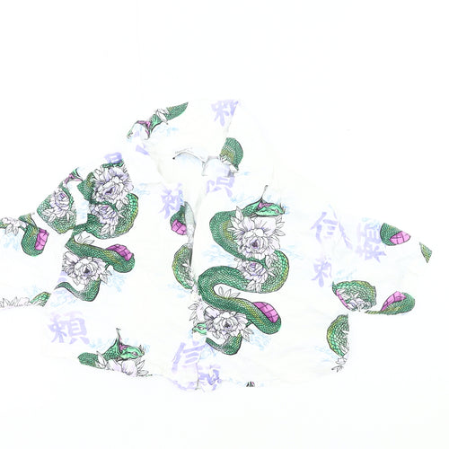 Bershka Womens White Snake Floral Cropped Blouse Size 8