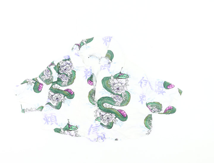 Bershka Womens White Snake Floral Cropped Blouse Size 8