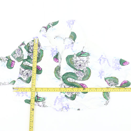 Bershka Womens White Snake Floral Cropped Blouse Size 8