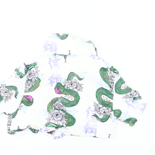 Bershka Womens White Snake Floral Cropped Blouse Size 8