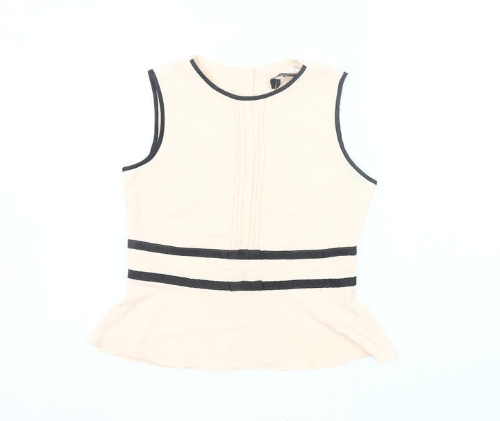 Dorothy Perkins Women’s Beige Sleeveless Blouse UK 12 Polyester