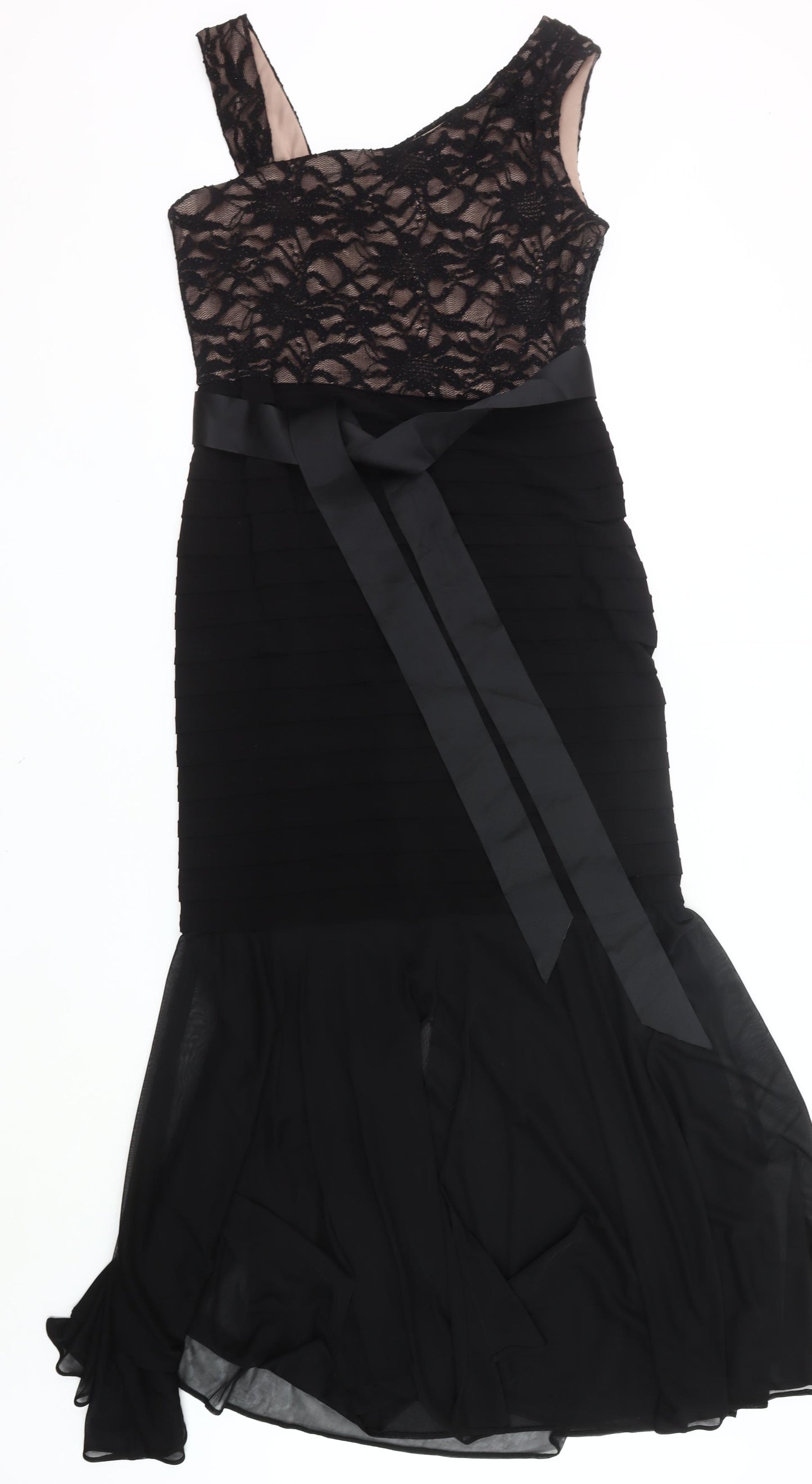 R&M Richards Women Black Lace One Shoulder Midi Mermaid Dress Size 12