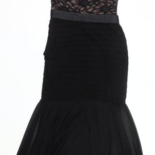 R&M Richards Women Black Lace One Shoulder Midi Mermaid Dress Size 12