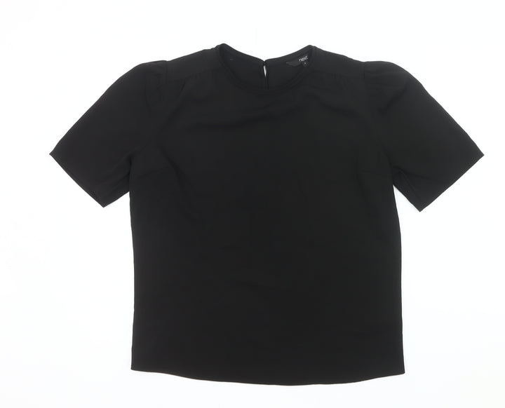 Next Women’s Black Blouse UK 8 Short Sleeve Crew Neck Work Top