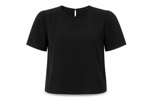 Front view of Next Women’s Black Blouse UK 8 Short Sleeve Crew Neck Work Top
