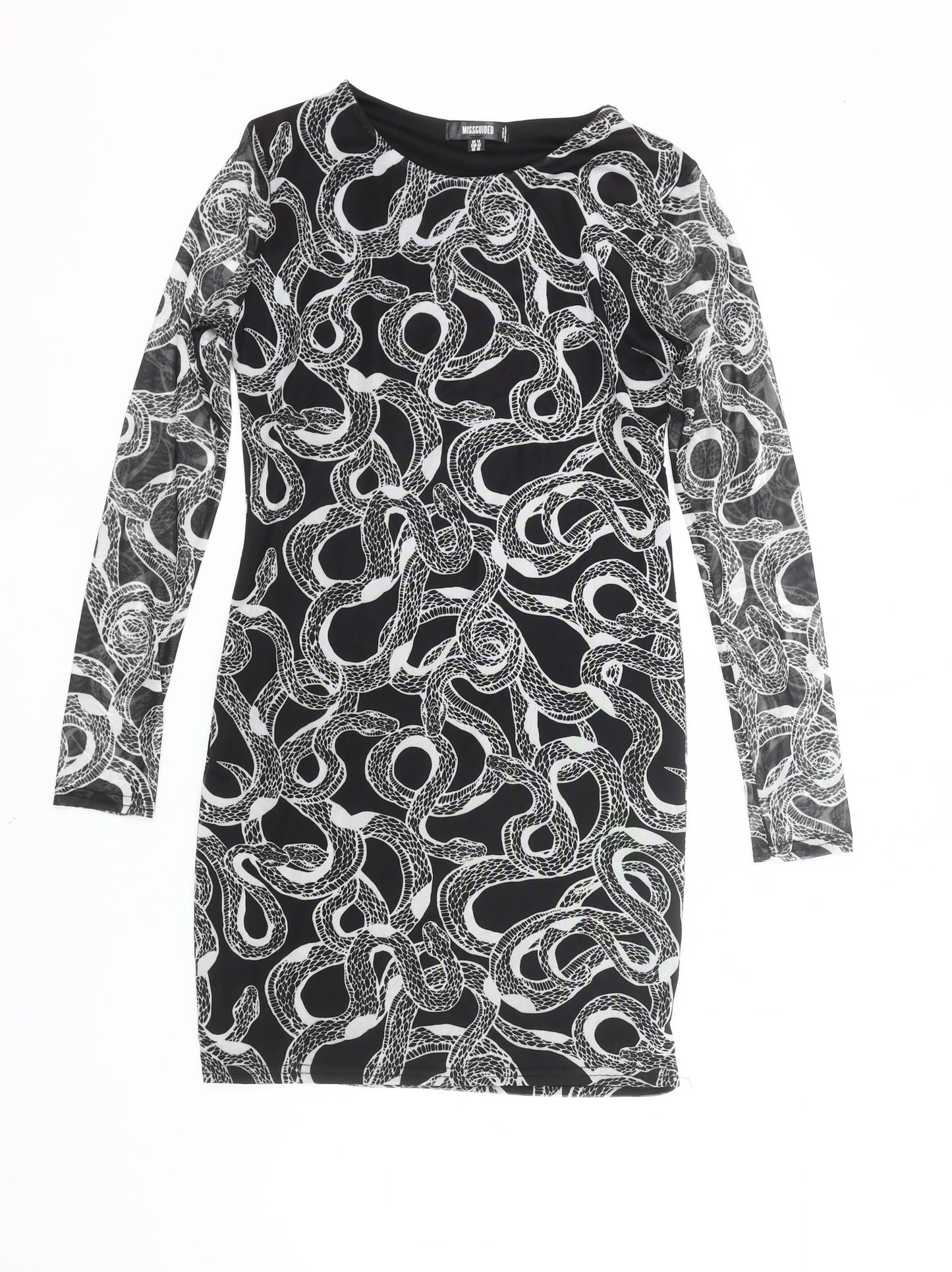 Missguided Women’s Black Snake Print Bodycon Mini Dress UK 14