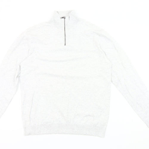 Next Men’s Grey M Cotton Nylon 1/4 Zip High Neck Jumper