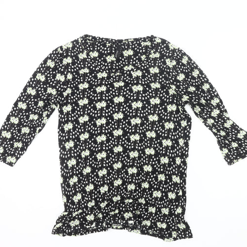 Next Womens Black Floral Tunic Blouse Size 10 3/4 Sleeve Viscose