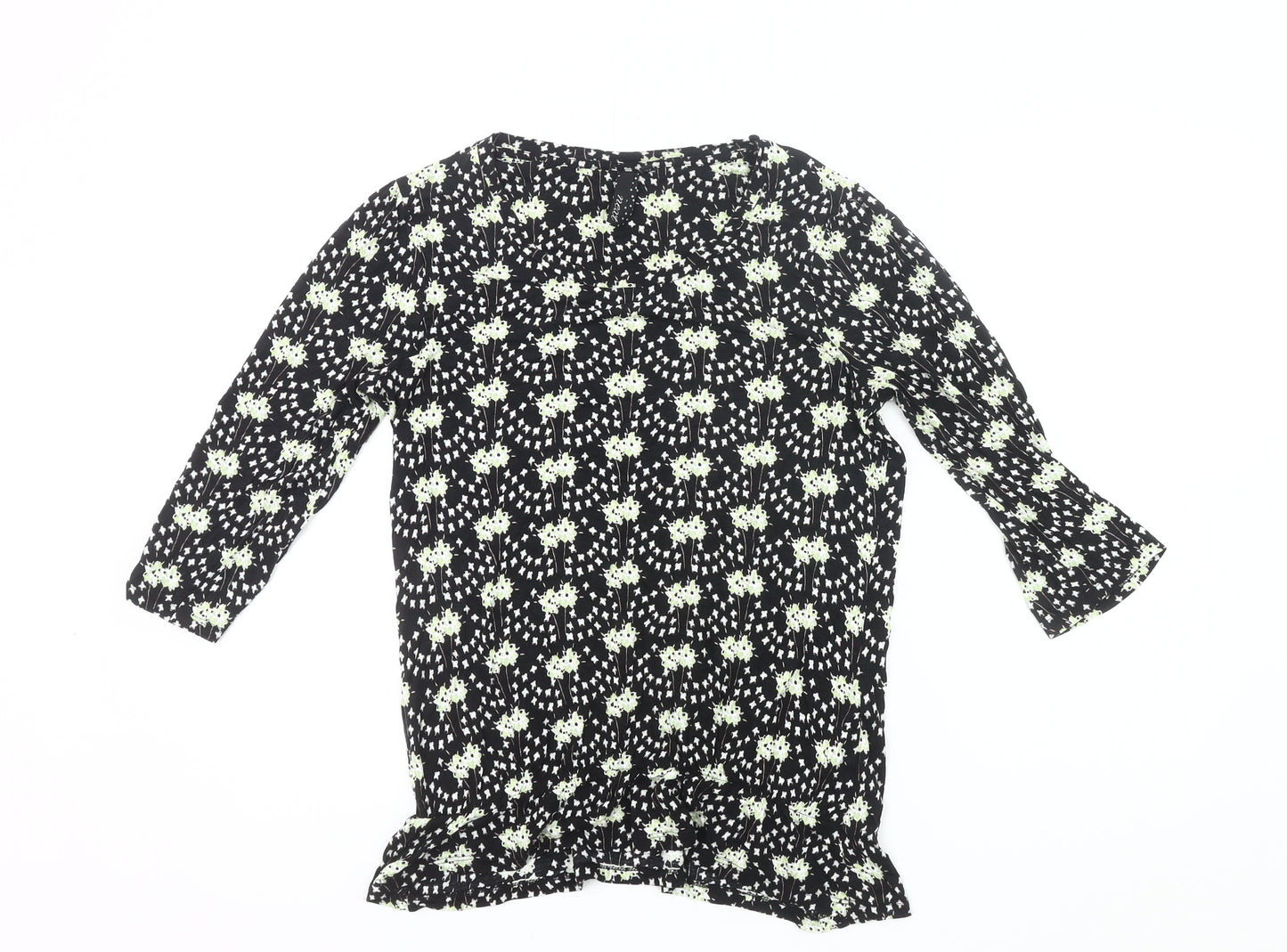 Next Womens Black Floral Tunic Blouse Size 10 3/4 Sleeve Viscose