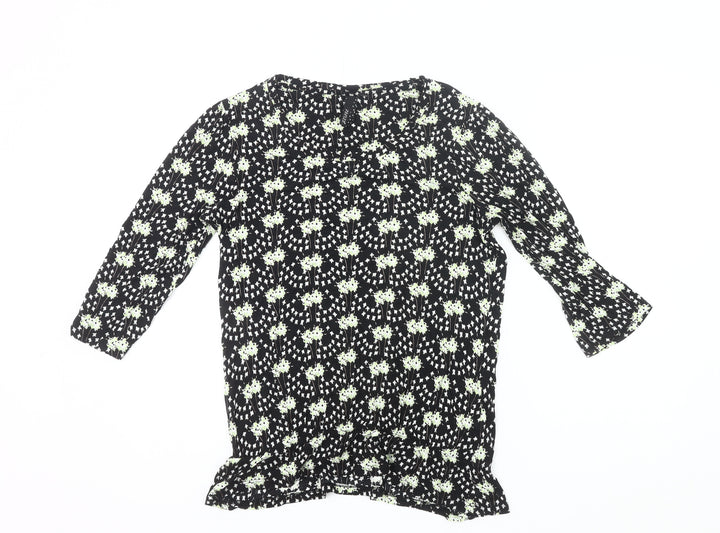 Next Womens Black Floral Tunic Blouse Size 10 3/4 Sleeve Viscose