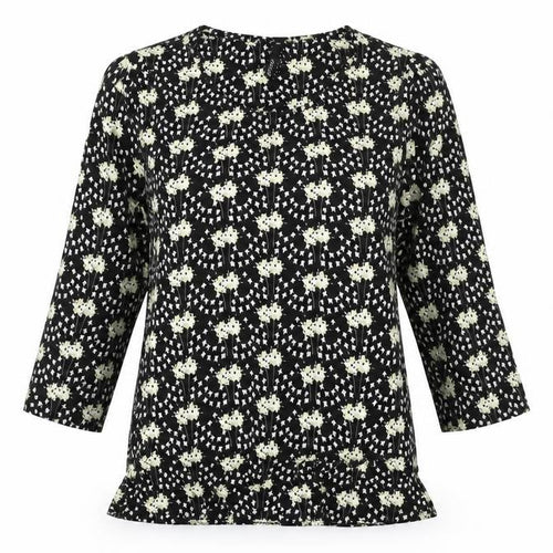 Next Womens Black Floral Tunic Blouse Size 10 3/4 Sleeve Viscose