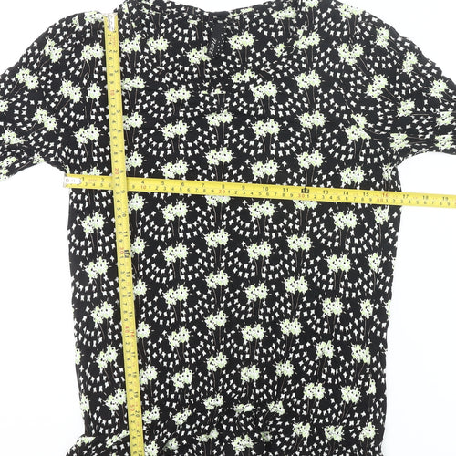 Next Womens Black Floral Tunic Blouse Size 10 3/4 Sleeve Viscose