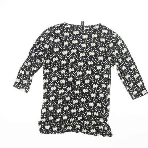 Next Womens Black Floral Tunic Blouse Size 10 3/4 Sleeve Viscose