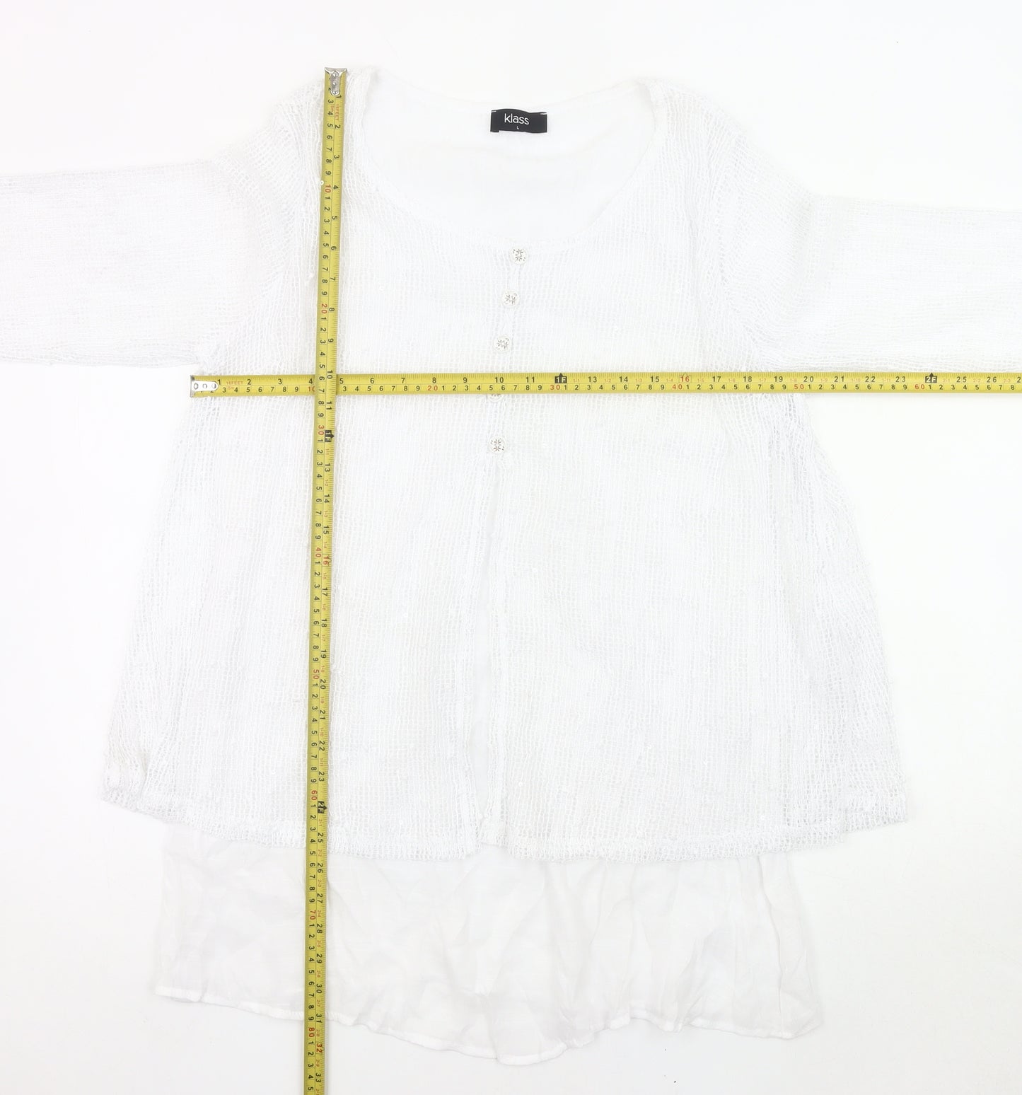 Klass Womens White Tunic Blouse L 3/4 Sleeve Lightweight Knit