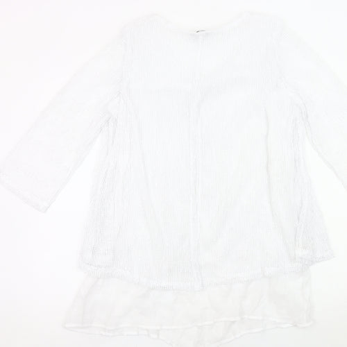 Klass Womens White Tunic Blouse L 3/4 Sleeve Lightweight Knit