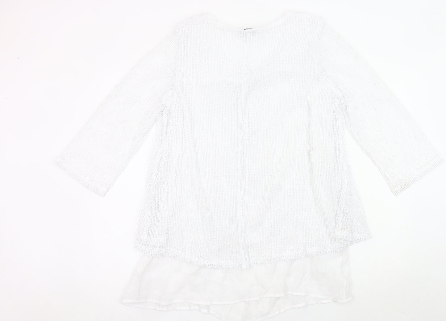 Klass Womens White Tunic Blouse L 3/4 Sleeve Lightweight Knit