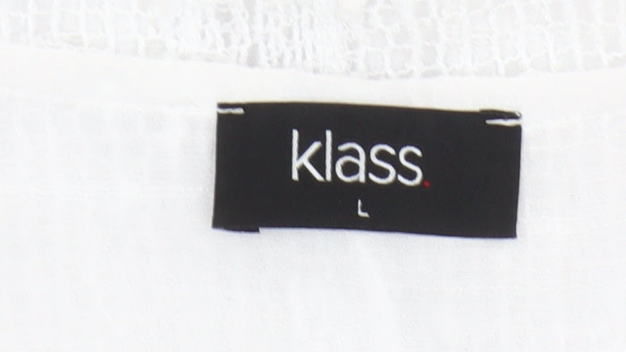 Klass Womens White Tunic Blouse L 3/4 Sleeve Lightweight Knit
