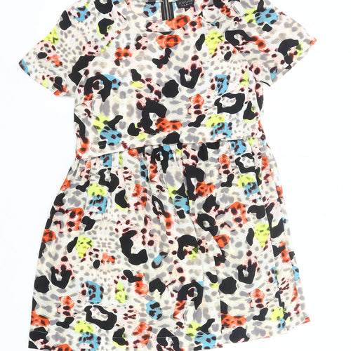 Topshop Women’s Multicolour Animal Print Shift Dress UK 10 Short Sleeve