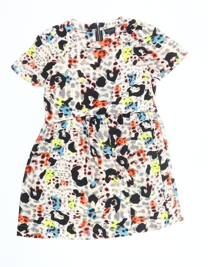 Topshop Women’s Multicolour Animal Print Shift Dress UK 10 Short Sleeve