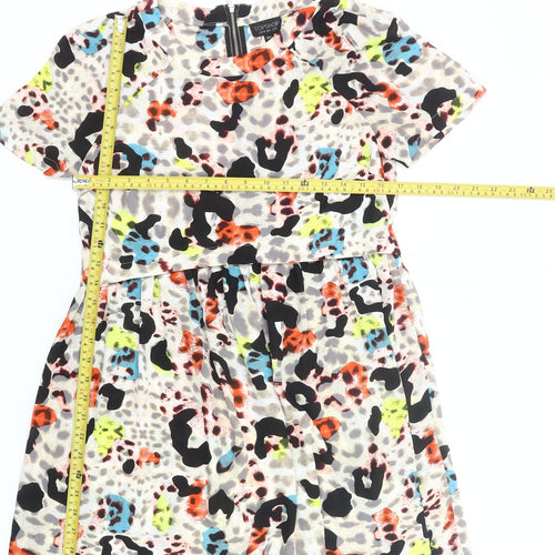 Topshop Women’s Multicolour Animal Print Shift Dress UK 10 Short Sleeve