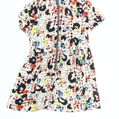 Topshop Women’s Multicolour Animal Print Shift Dress UK 10 Short Sleeve