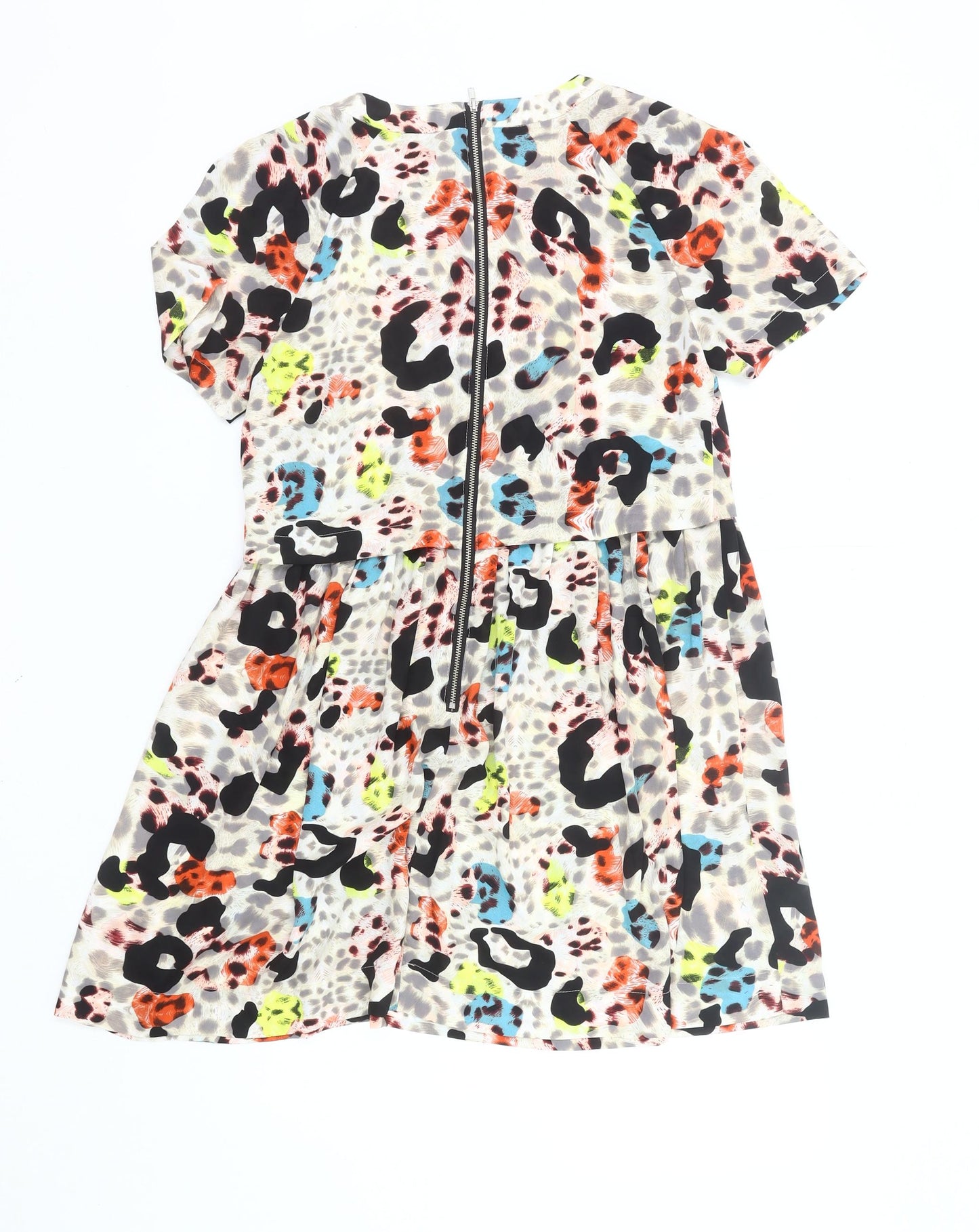 Topshop Women’s Multicolour Animal Print Shift Dress UK 10 Short Sleeve