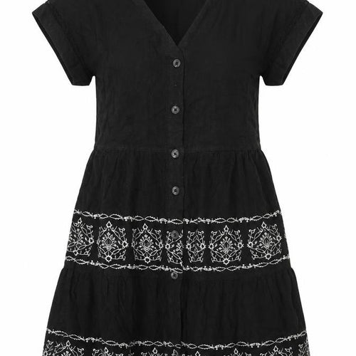 Next Womens Black Embroidered Linen Blend Shirt Dress Size 10