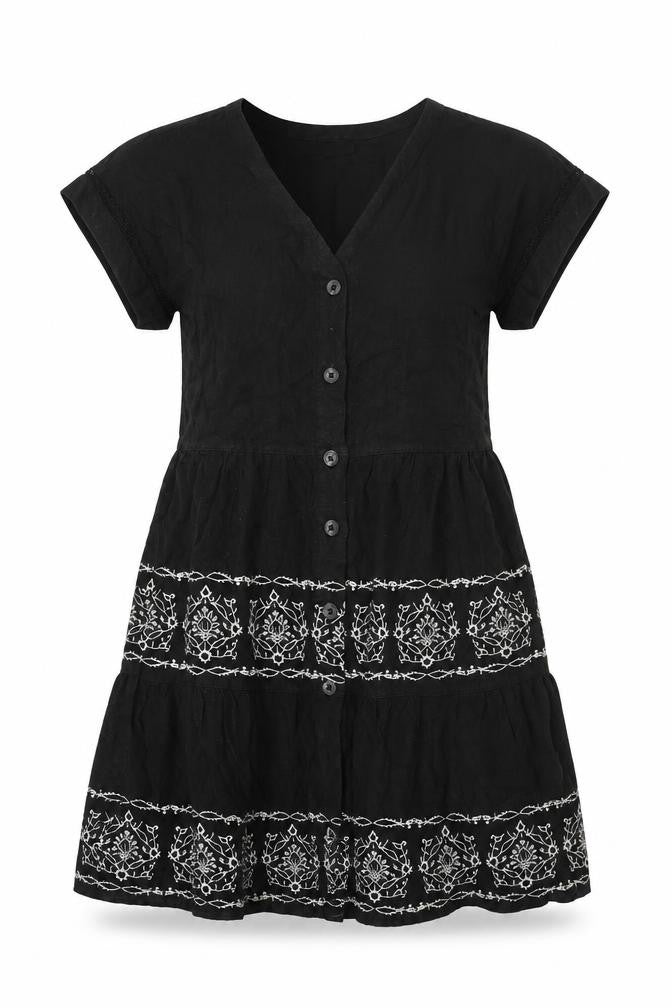 Next Womens Black Embroidered Linen Blend Shirt Dress Size 10