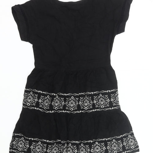 Next Womens Black Embroidered Linen Blend Shirt Dress Size 10