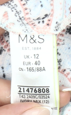 Marks and Spencer Womens Multicoloured Size 12 Geometric T-Shirt