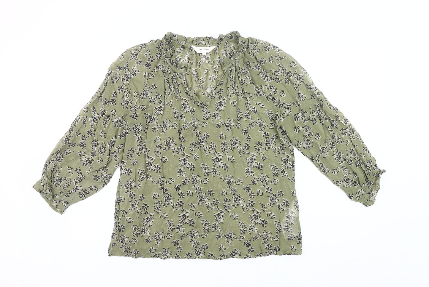 Part Two Womens Green Floral Viscose Blouse Size 6 Tunic Style