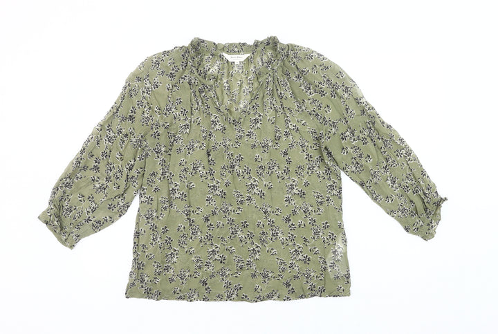Part Two Womens Green Floral Viscose Blouse Size 6 Tunic Style