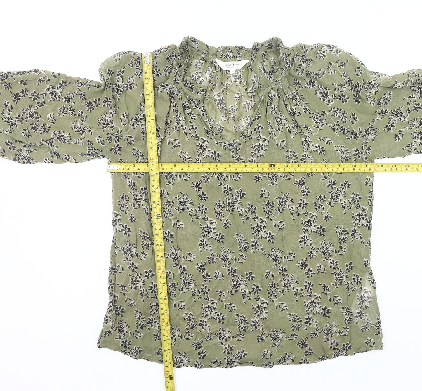 Part Two Womens Green Floral Viscose Blouse Size 6 Tunic Style