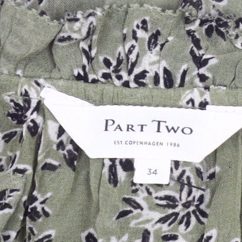 Part Two Womens Green Floral Viscose Blouse Size 6 Tunic Style