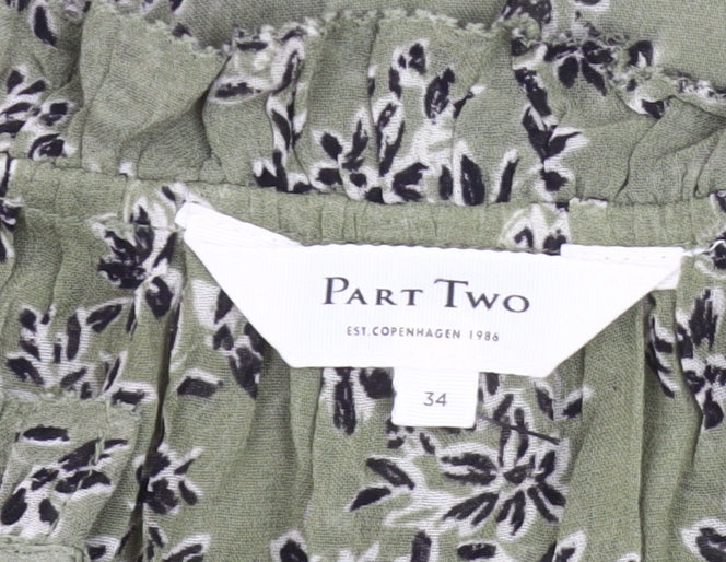 Part Two Womens Green Floral Viscose Blouse Size 6 Tunic Style